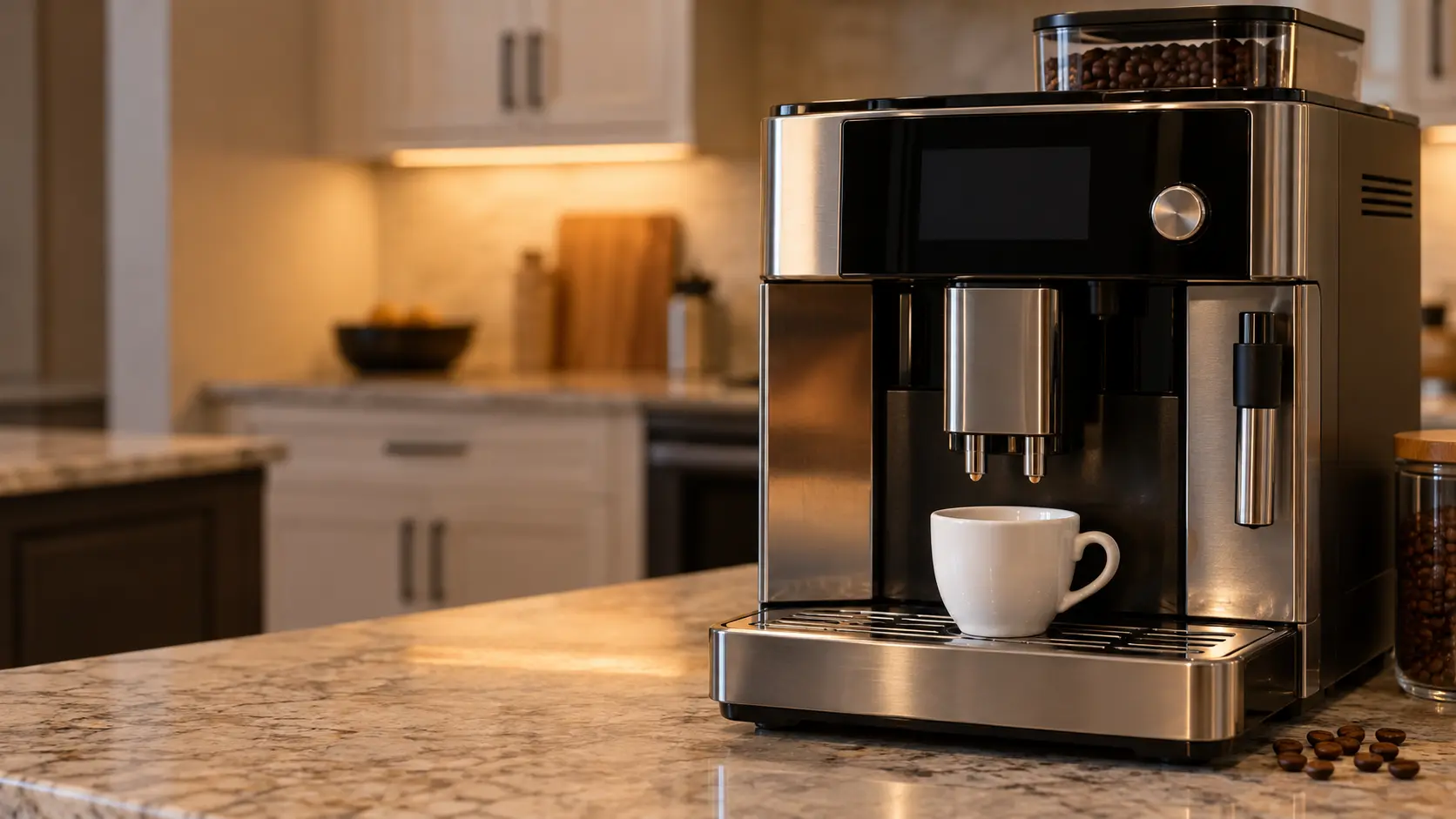 The small display of a coffee machine seen close.